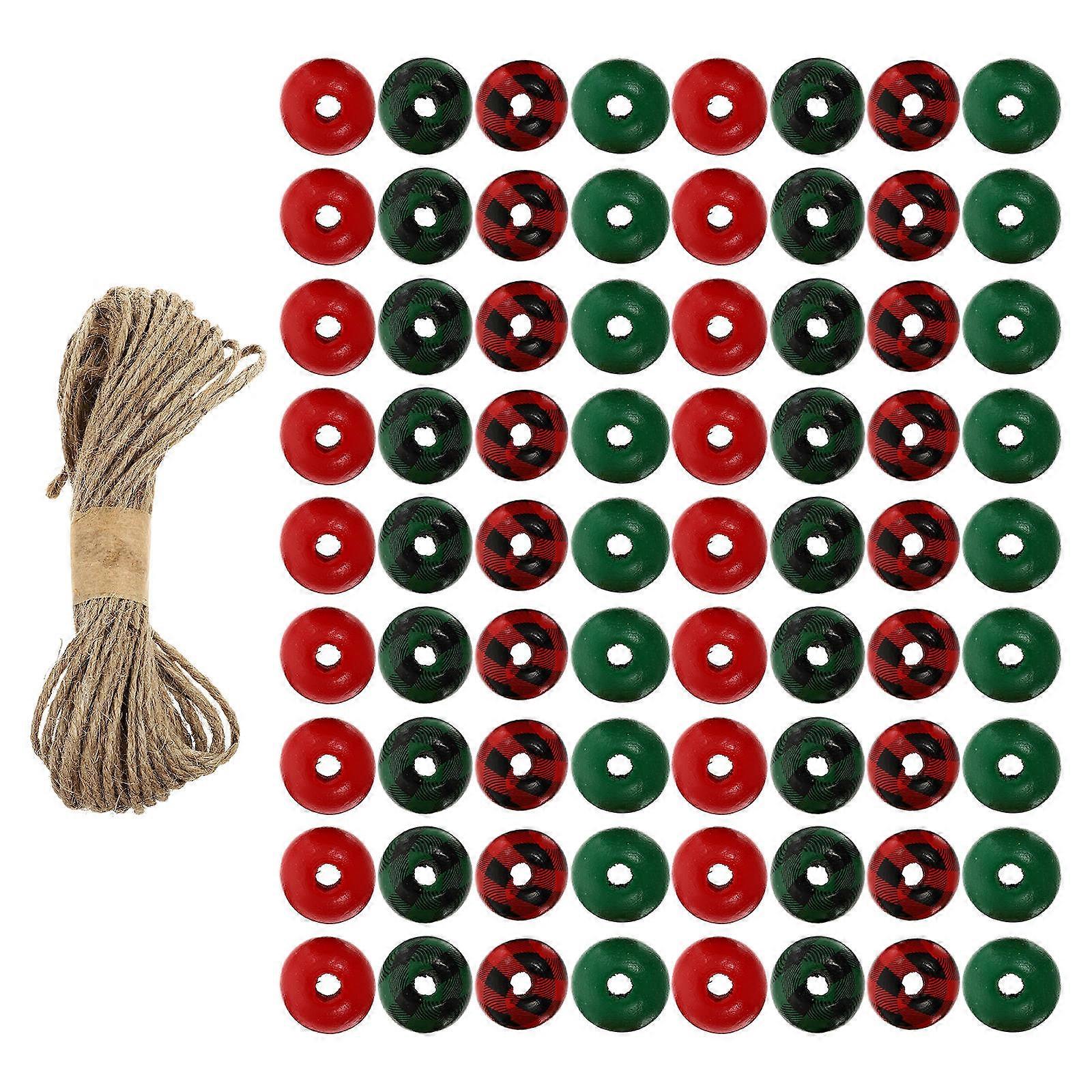 Decorative Beads Home Decor 1 Set of Christmas Wooden Beads for DIY Crafts Red Round Shape with Rope Length 10m for present Making
