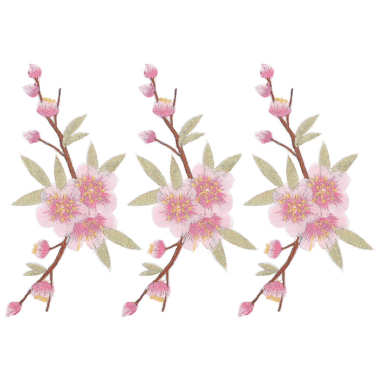 3pcs Embroidered Wintersweet Flower Patches for DIY Clothing Decoration – Durable Iron On Sewing Patches with Bright Colors and Elegant Design