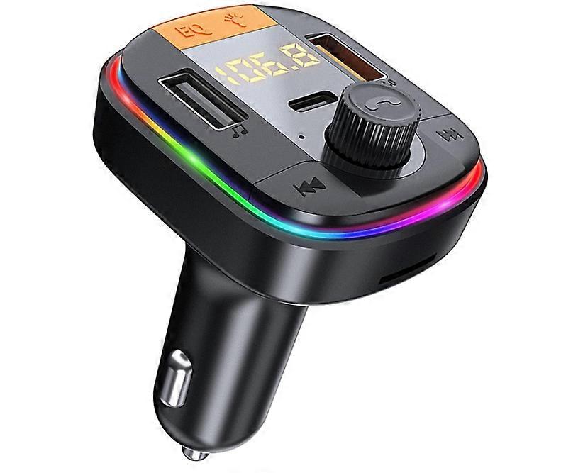 Car Bluetooth Transmitter, FM Transmitter with QC3.0+PD Car Charger, Hands-Free Calling, Bluetooth Car Adapter with Colorful Lights(Black)