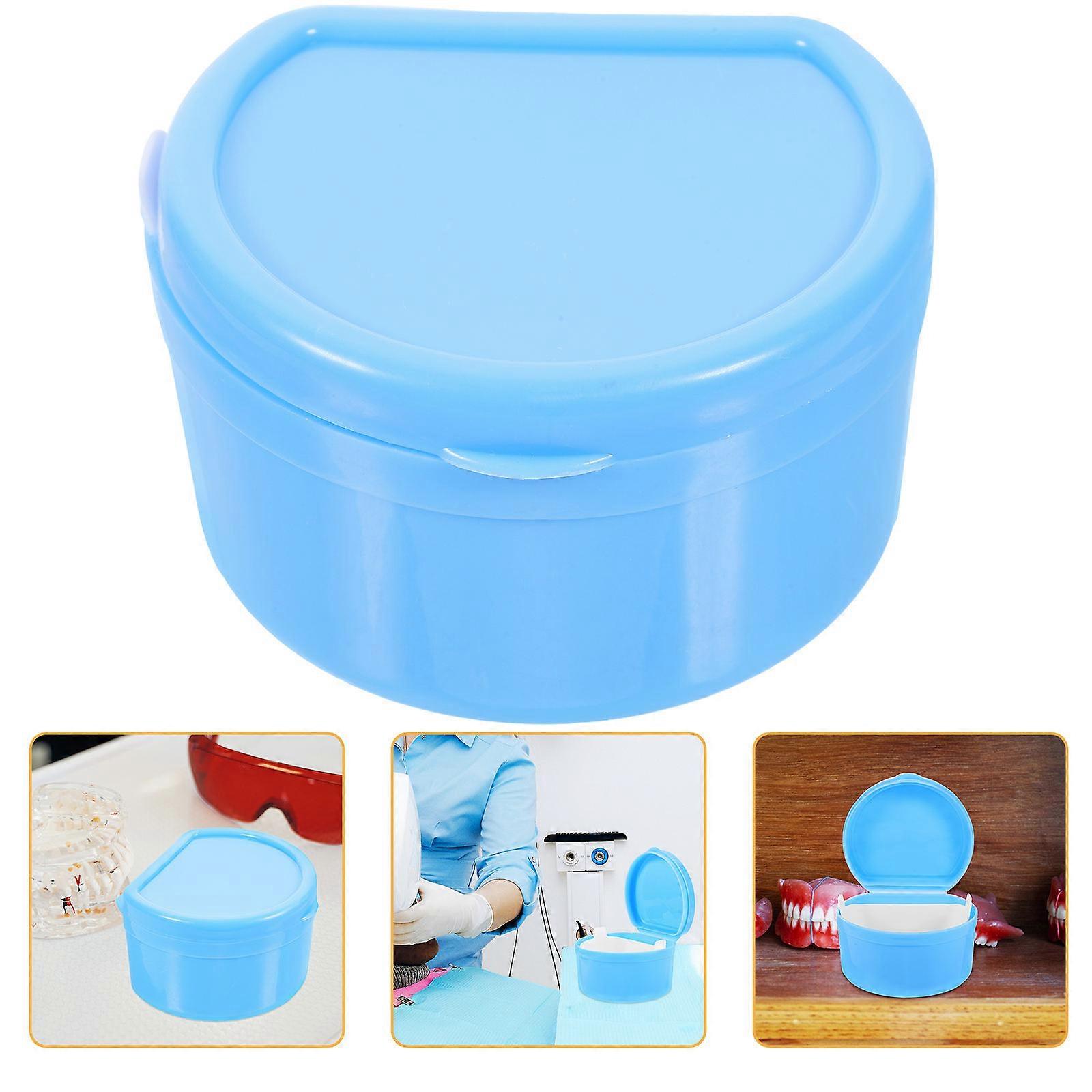 Denture Casekit Rectangular Shape Teeth Storage Box Blue PP Material Cleaning 1Pcs