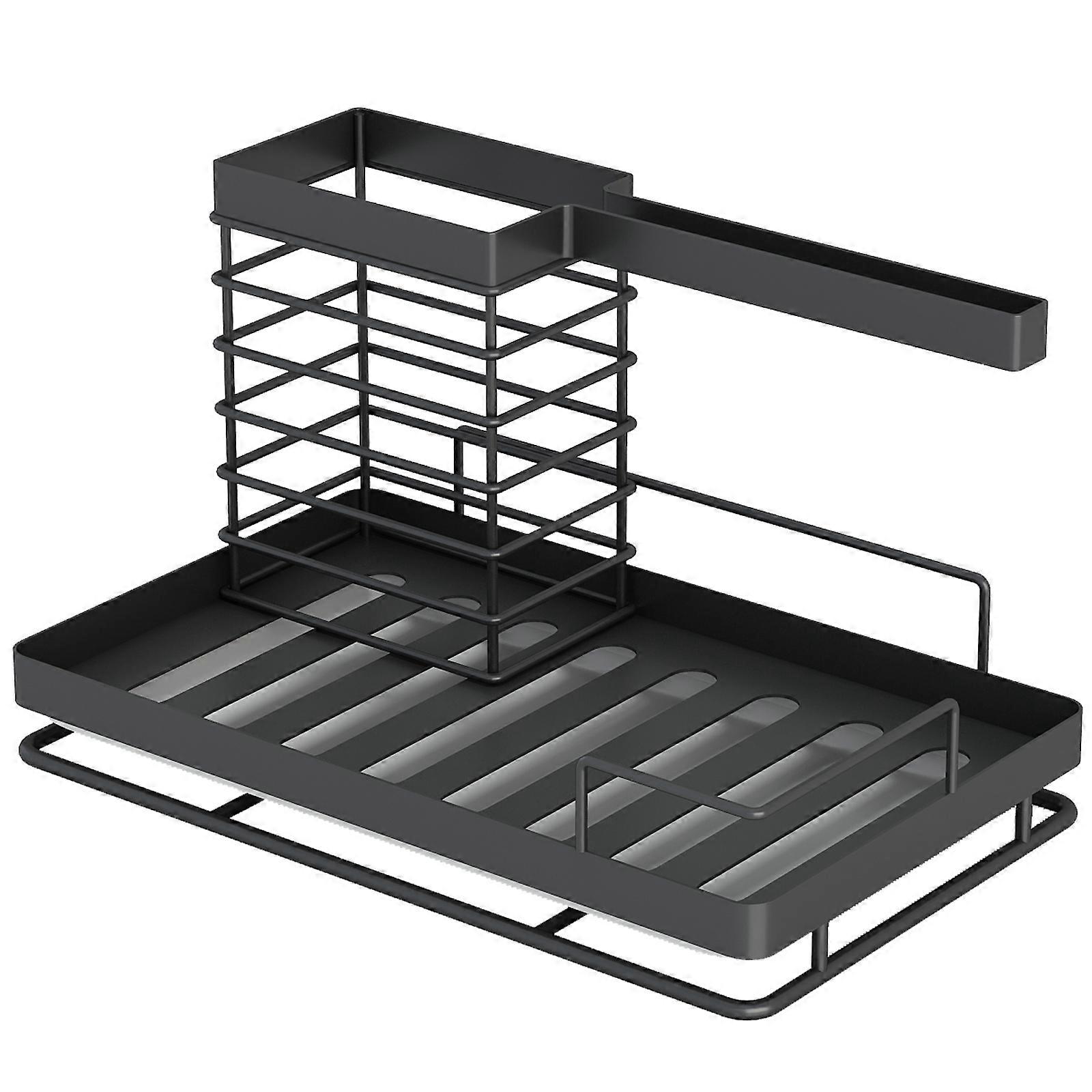 Kitchen sink storage rack with drain tray, anti-rust surface treatment