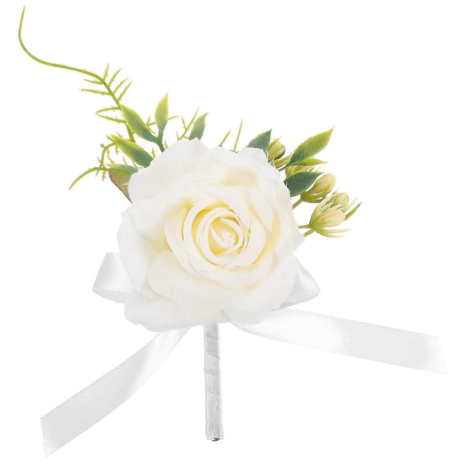 Elegant White Artificial Rose Boutonniere Corsage for Wedding Groom Bride Non Fading Floral Decoration for Engagement Party and Ceremony