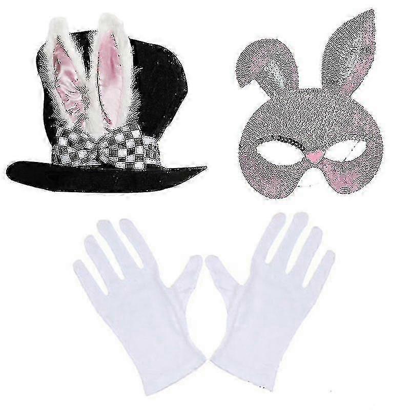 כובע ארנב הפסחא, מסכה, כפפות פרו שמלה קוספליי אביזרים קרנבל המפלגה למבוגרים שלושה חלקים סט