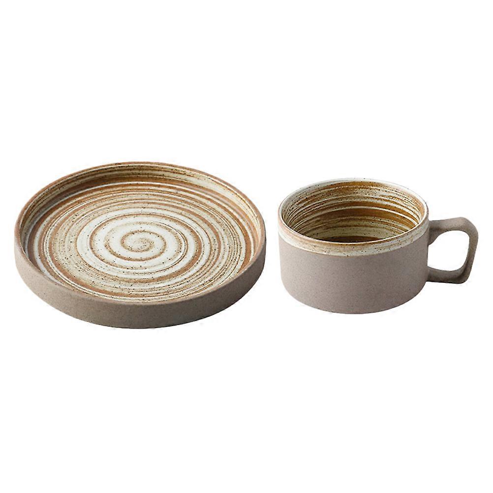 Stoneware Coffee Cup and Saucer Set Chic Afternoon Tea Tray Kit Round Smooth Edges 1Set