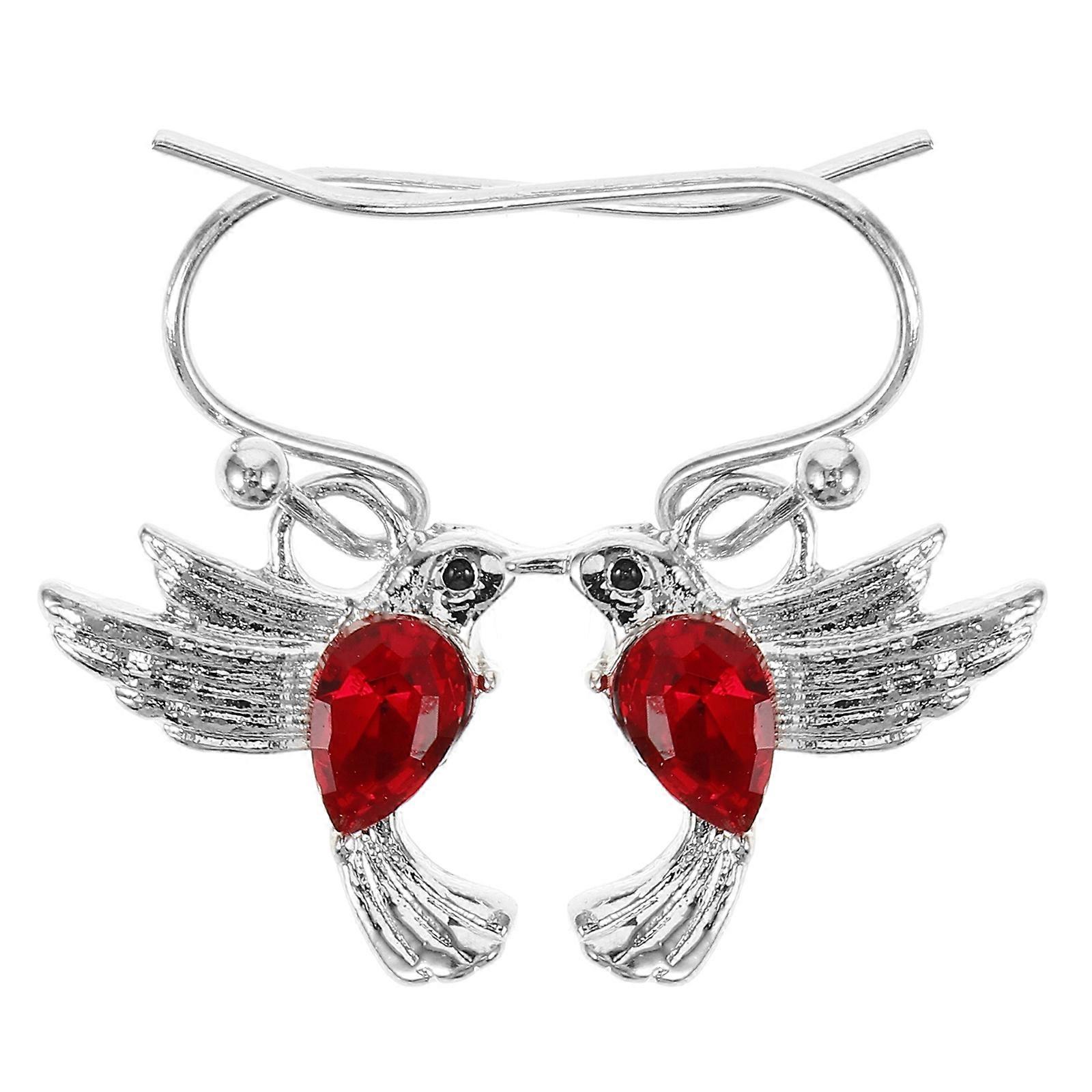 Hummingbird Dangle Earrings For Women Adorable Hummingbird Shape Red Color Silver Alloy 1 Pair