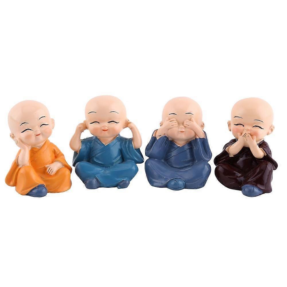 Resin Monk Figurines Set of 4 Cute Buddha Doll Ornaments for Home Decoration, Small Size, Durable Material