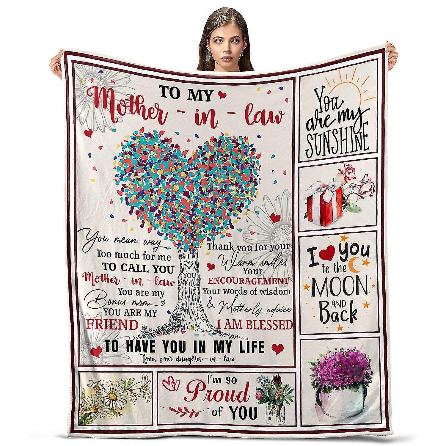 Lightweight and Smooth Blanket for Mother-in-law with Tree and Flowers Print