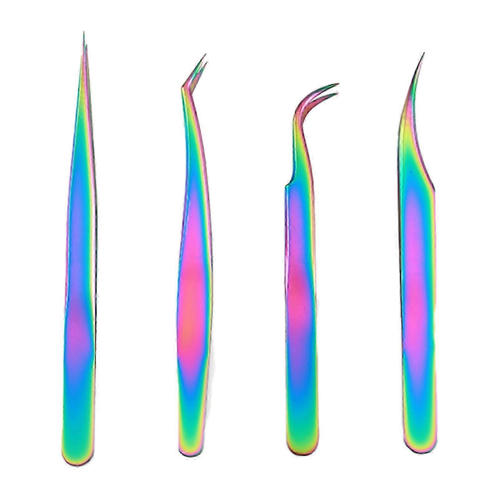 4Pcs Eyelash Extension Tweezers Stainless Steel Professional Design Color Ti Gold Set