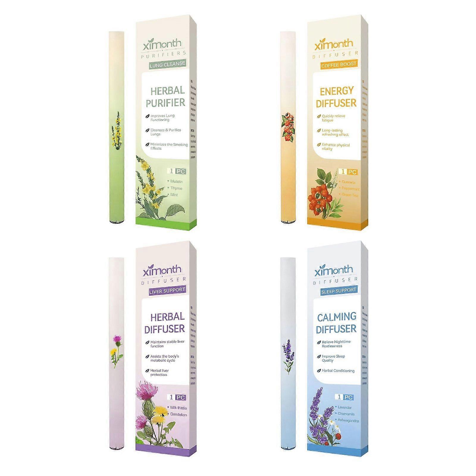 4 Packs Herbal Diffuser Pen Bundles for Fresh Breath, Body Care Diffuser Pen with Mullein, Thyme, Guarana, Green Tea Extract, Peppermint and Menthol
