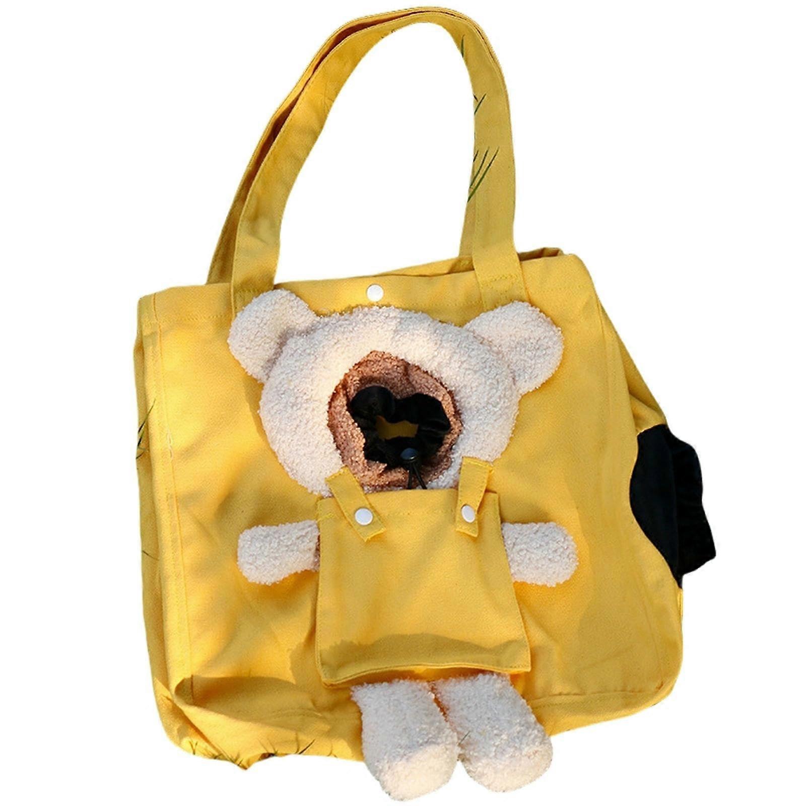 Pet Backpack Cat Carrier Portable Messenger Bag Breathable Canvas Handheld Cat Bag Dog Carrier Yellow A