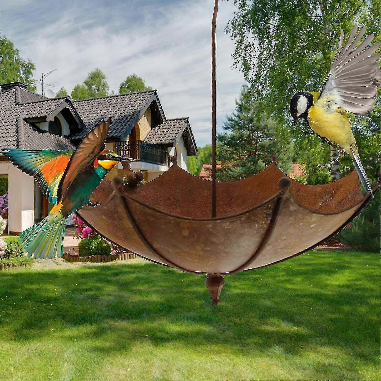 Umbrella-Shaped Bird Trough Wild Bird Feeders For Outdoor Metal Umbrella-Shaped Bird Bath Feeder To In The Garden Dcor