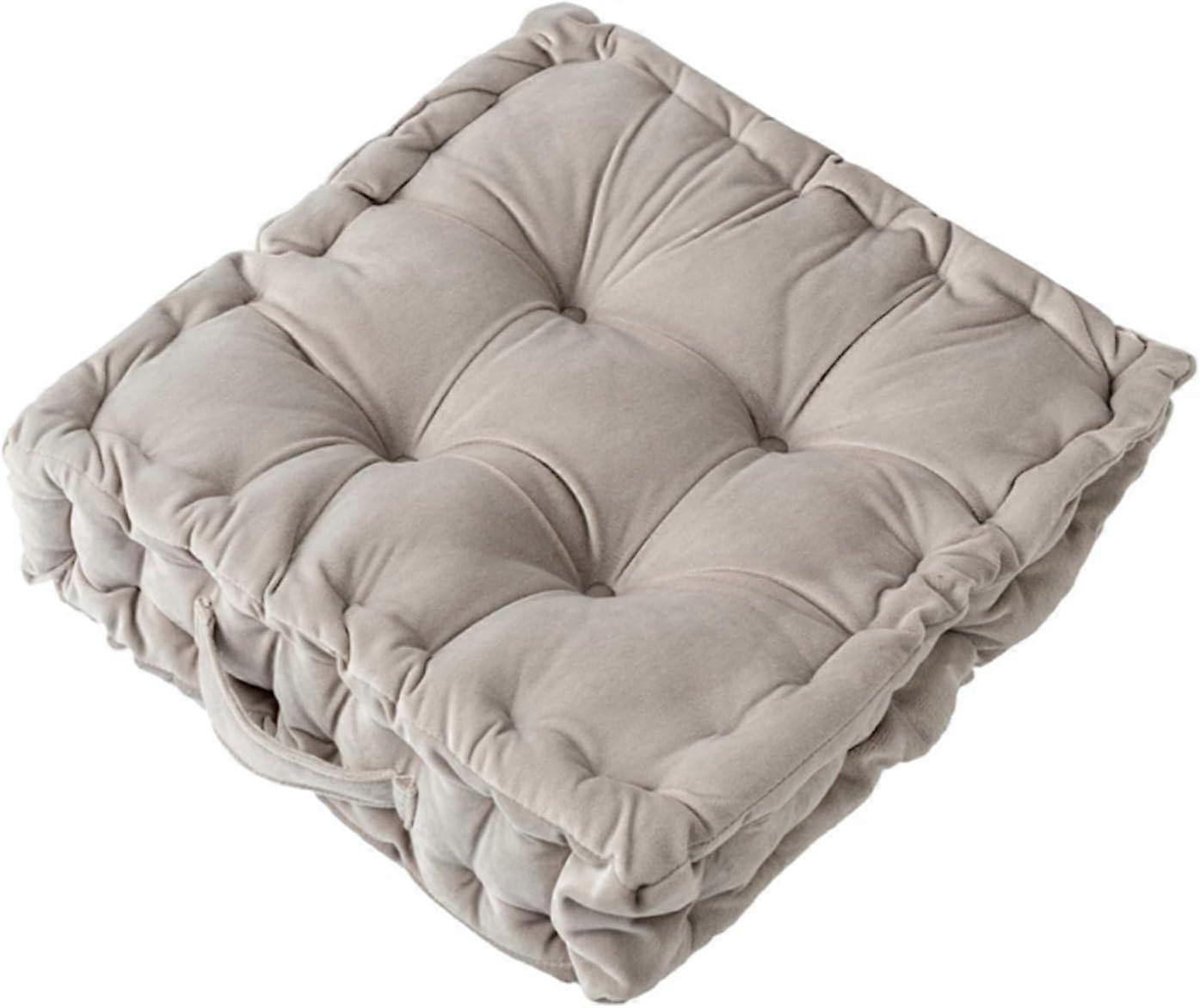 ZENGO Floor Seat Cushion, Square Solid Color Velvet Seat Cushion with Handle Thicken  Pillow Cushion (15" x15" x3.15",Light Grey)