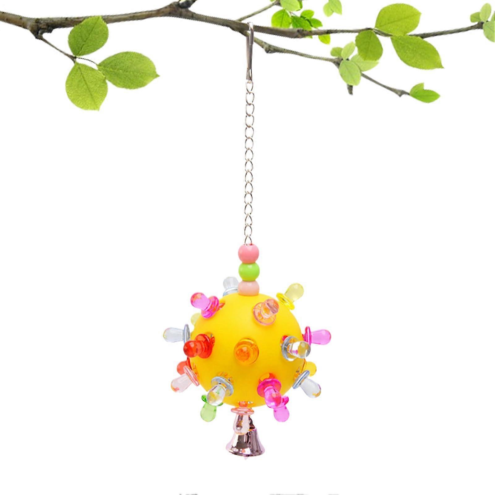 Parrot Toy for Medium-Sized Birds – Yellow Planet Design with Bell, Budgie Toy and Training Ball for Lovebirds and Budgies