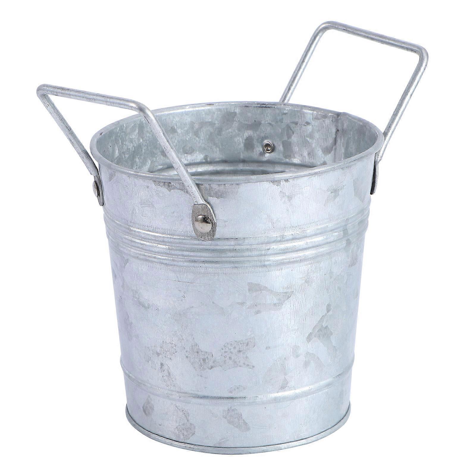 Vintage Silver Flower Bucket with Dual Handle for Decor Iron Material 1pc