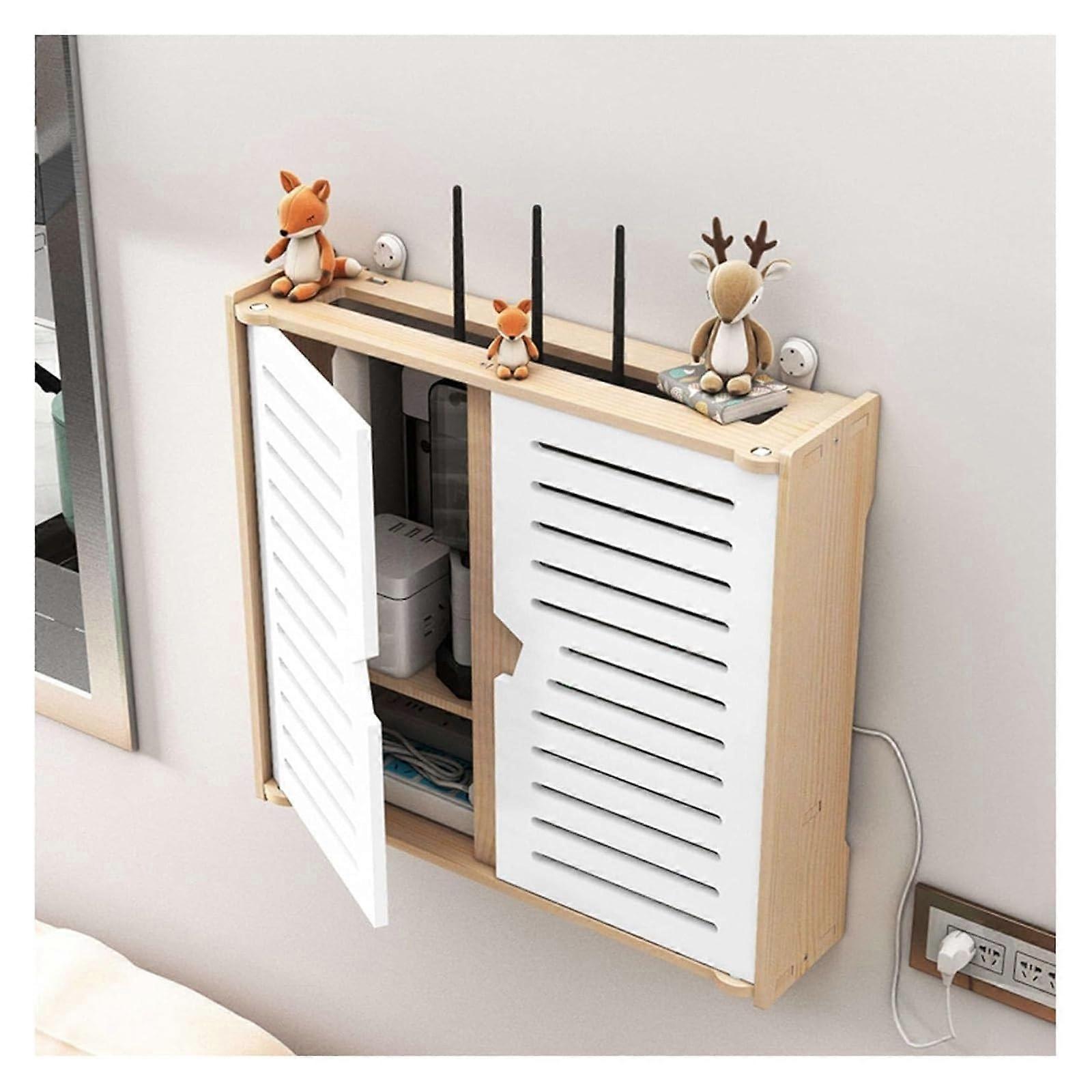 Twotier WiFi router storage, wooden router box, router shelf, decorative wallmounted TV set box shelf (37x33)