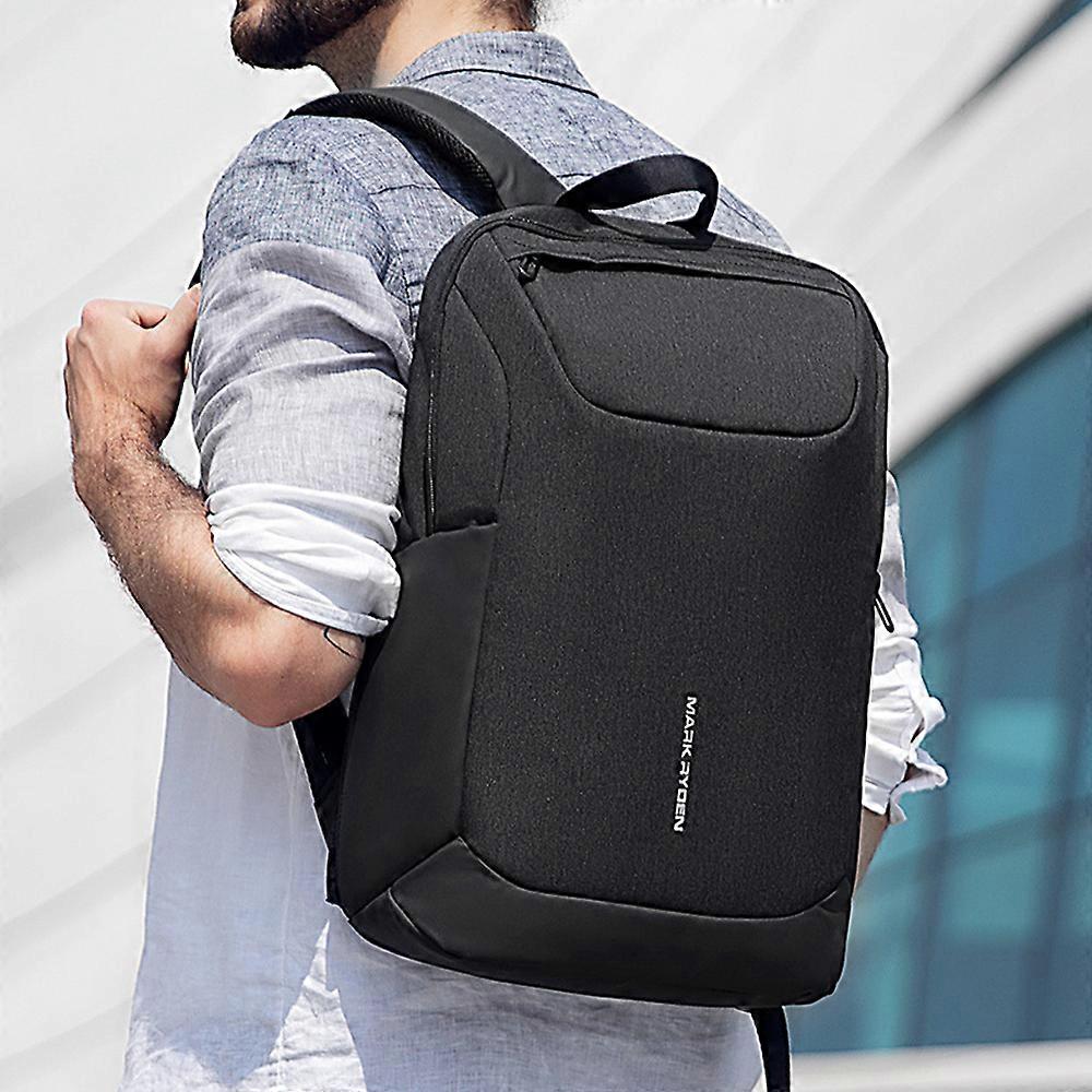 Men Bussiness Casual Backpack Multi-layer Pockets Computer Bag USB Port Waterproof Travel Bag