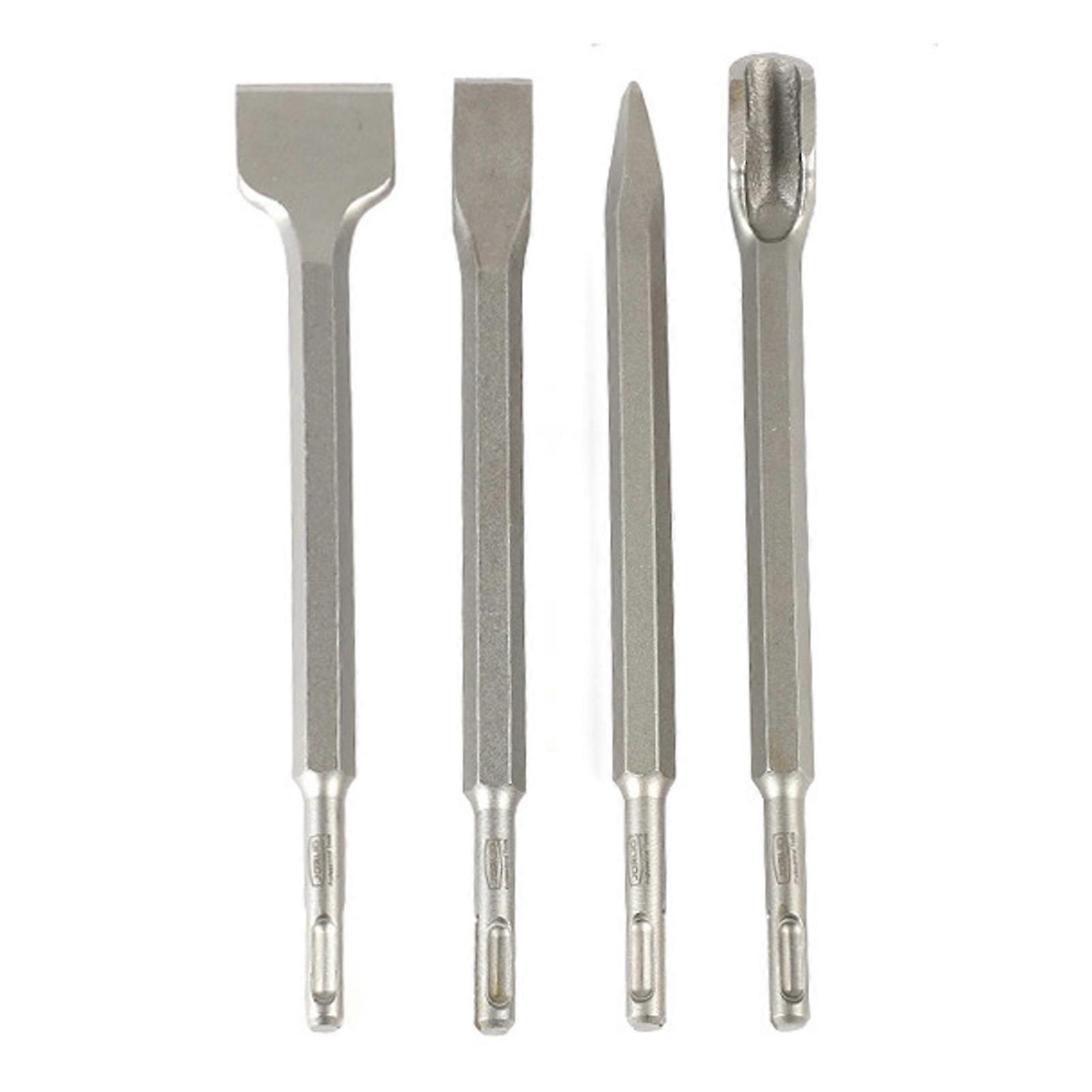 4Pcs Electric Hammer Drill Bit Set Pointed Flat U Shape Chisel Round Shank Hammer Chisel Bit Kit