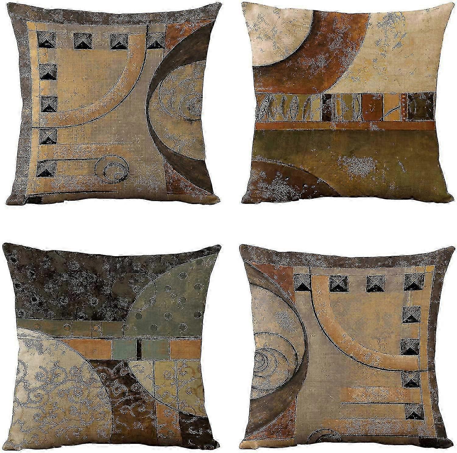 4pcsvintage Geometric Decorative Pillow Cases Cushion Cases 18x18 Inch