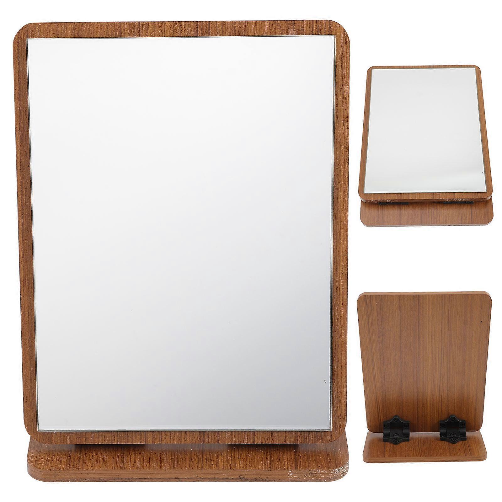 Wooden Vanity Mirror with Smooth Swivel Design for Desktop Brown Elegant Stylish Look 7.9 Inches