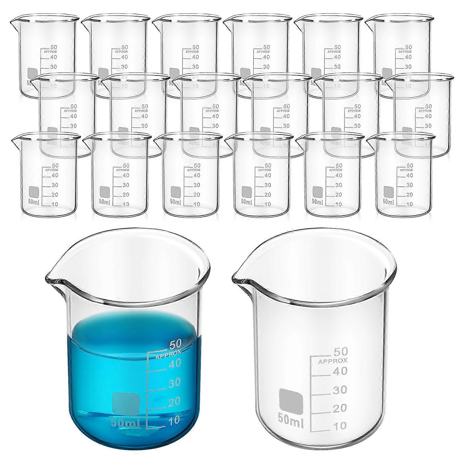20Pcs Transparent Glass Measuring Cups Ideal For Cooking And Scientific Experiments Featuring Low Form And Spouted Shape