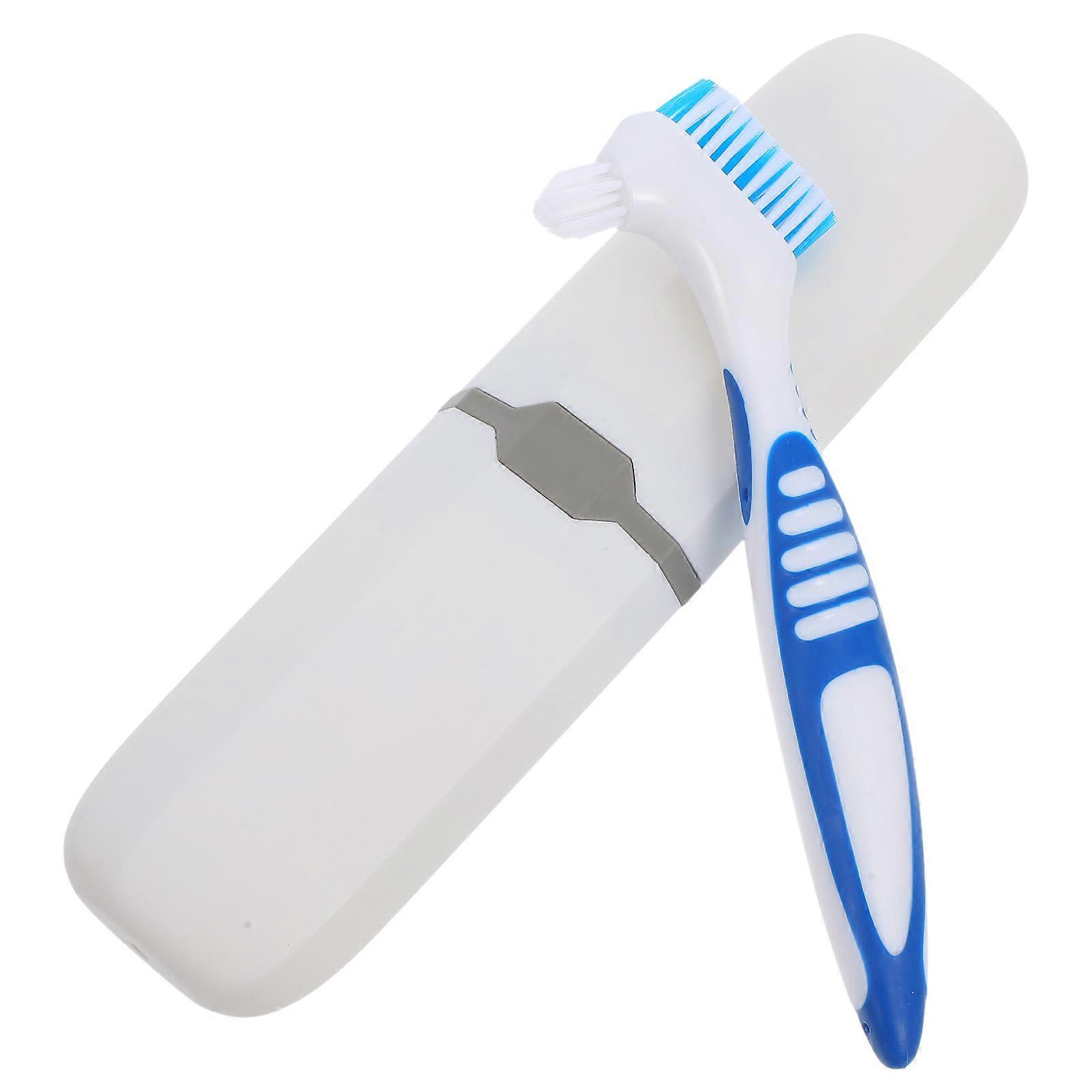Travel Toothbrush Case with Holder, Double Sided Soft Bristle Brush for Denture Cleaning, Portable Dustproof Oral Care Container for Home, Business,
