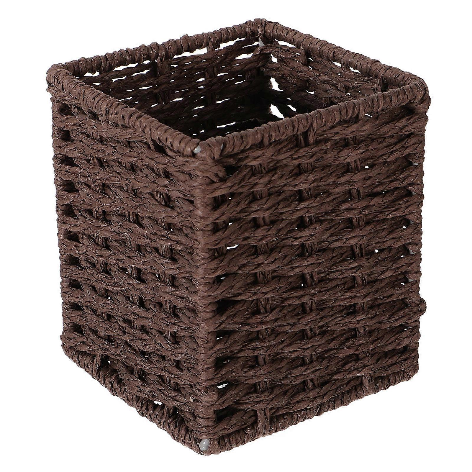 Yellow Handwoven Storage Box for Desk or TV Cabinet Made of Paper and Iron 1PC