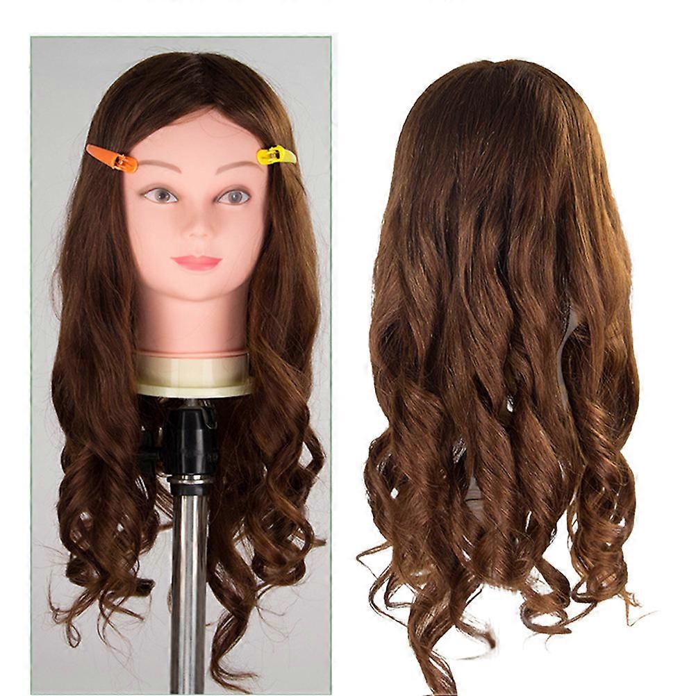 Wig Head for Hair Styling Practice Brown Mixed Hair Teaching Head 60% Real Hair with 40% Chemical