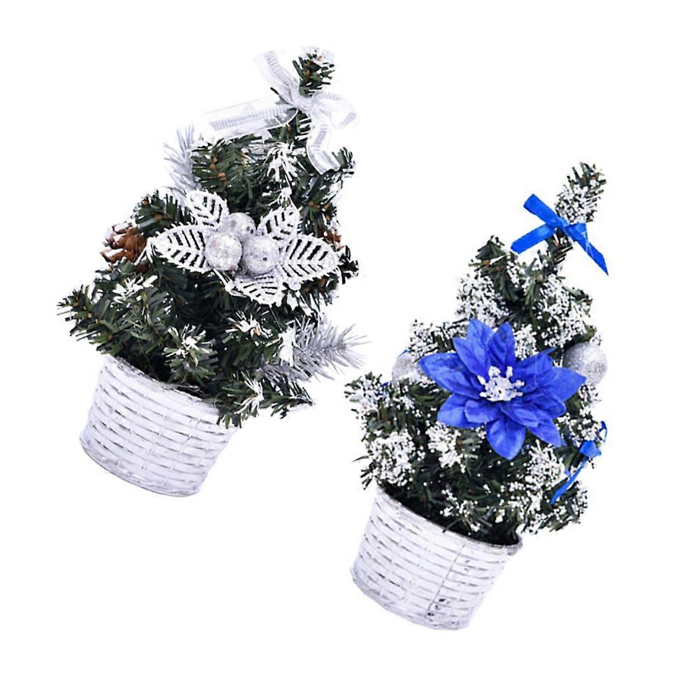 Mini Christmas Tree Figurines Tree Shape Decoration For New Year Party 2Pcs