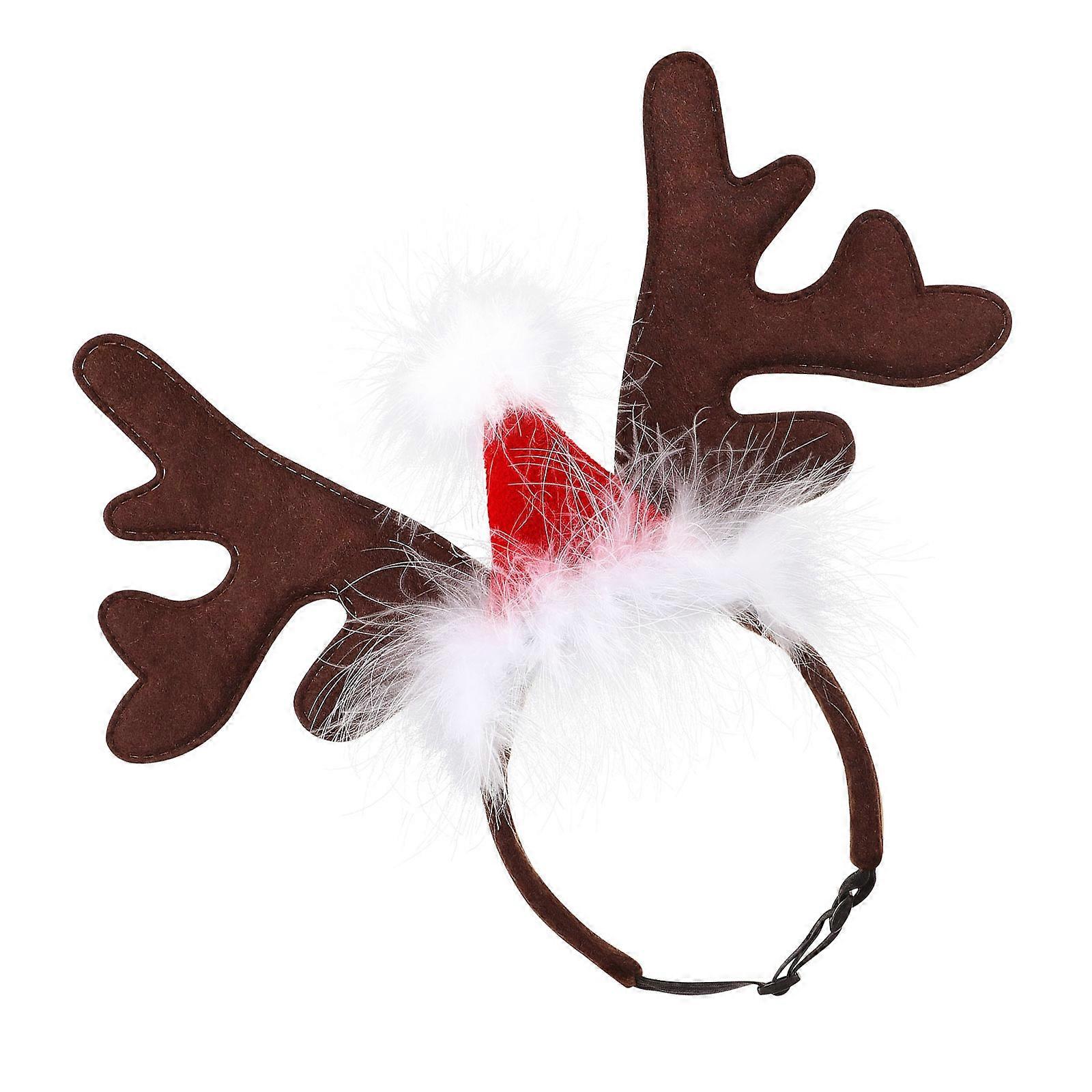 Christmas Headband For Dogs With Antlers Ideal For Holiday Parties Featuring Design And Soft Plush Material In 1Set