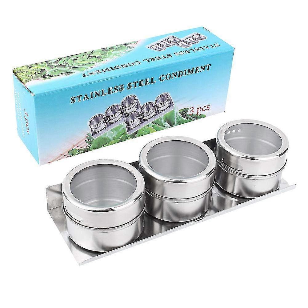 3pcs Stainless Steel Spice & Condiment Jars Set - Seasoning Jar Box for Salt, Sugar & More with Secure Lids