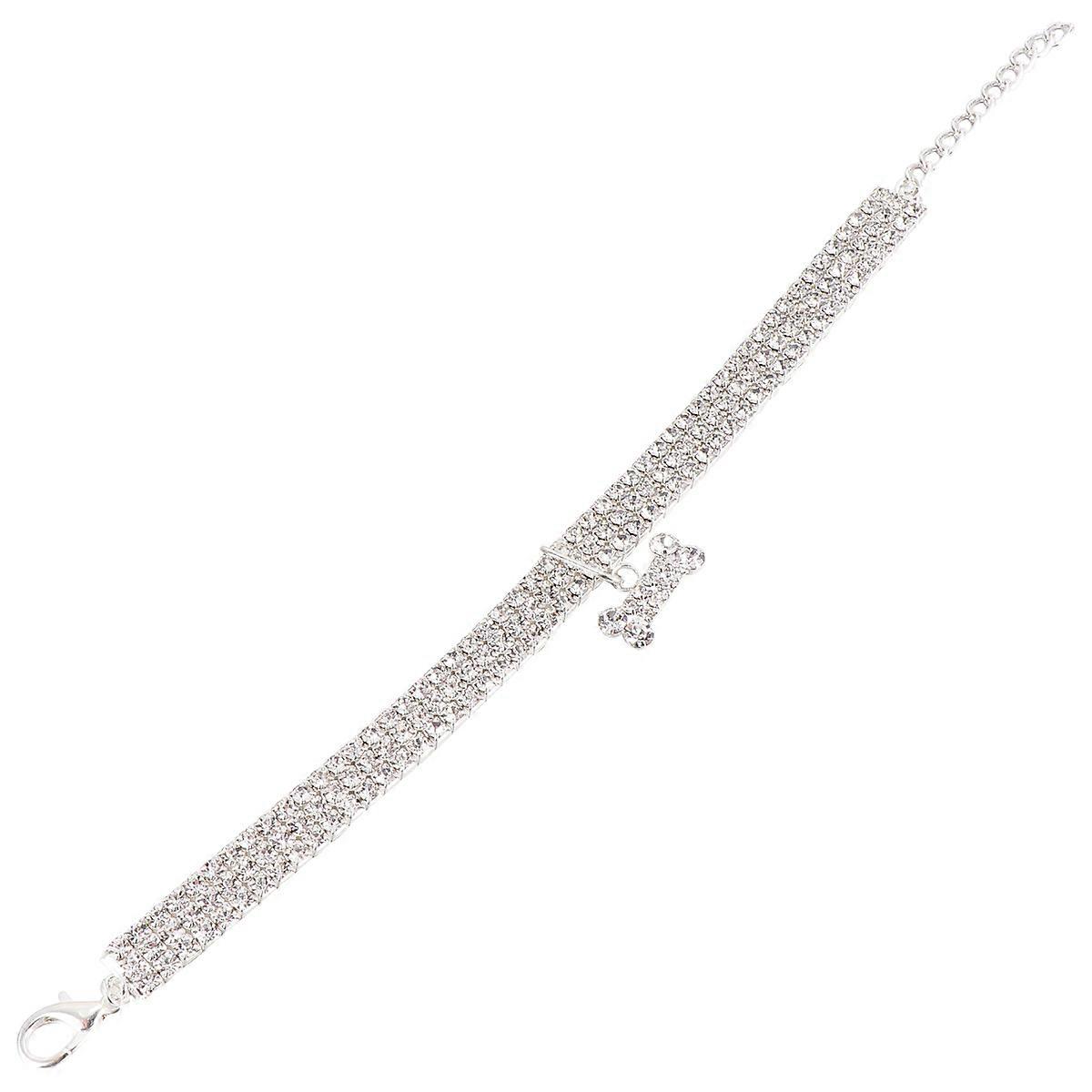Adjustable White Rhinestone Pet Dog Collar for Outdoor Activities Stylish Polyester Material