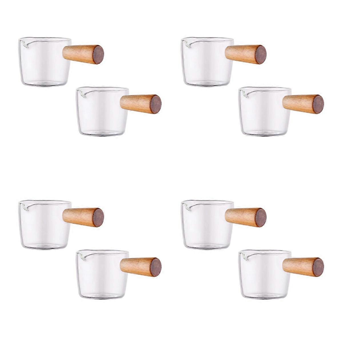 8PCS Transparent Glass Creamer with Wooden Handle, Mini Coffee Milk Creamer Pitcher. 50Ml