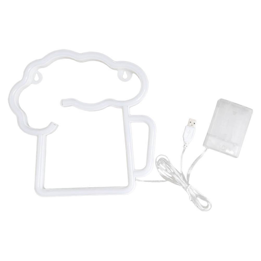 White Plastic Beer Mug Neon Sign for Wall Decor Battery Operated Lamp 6.3 Inches