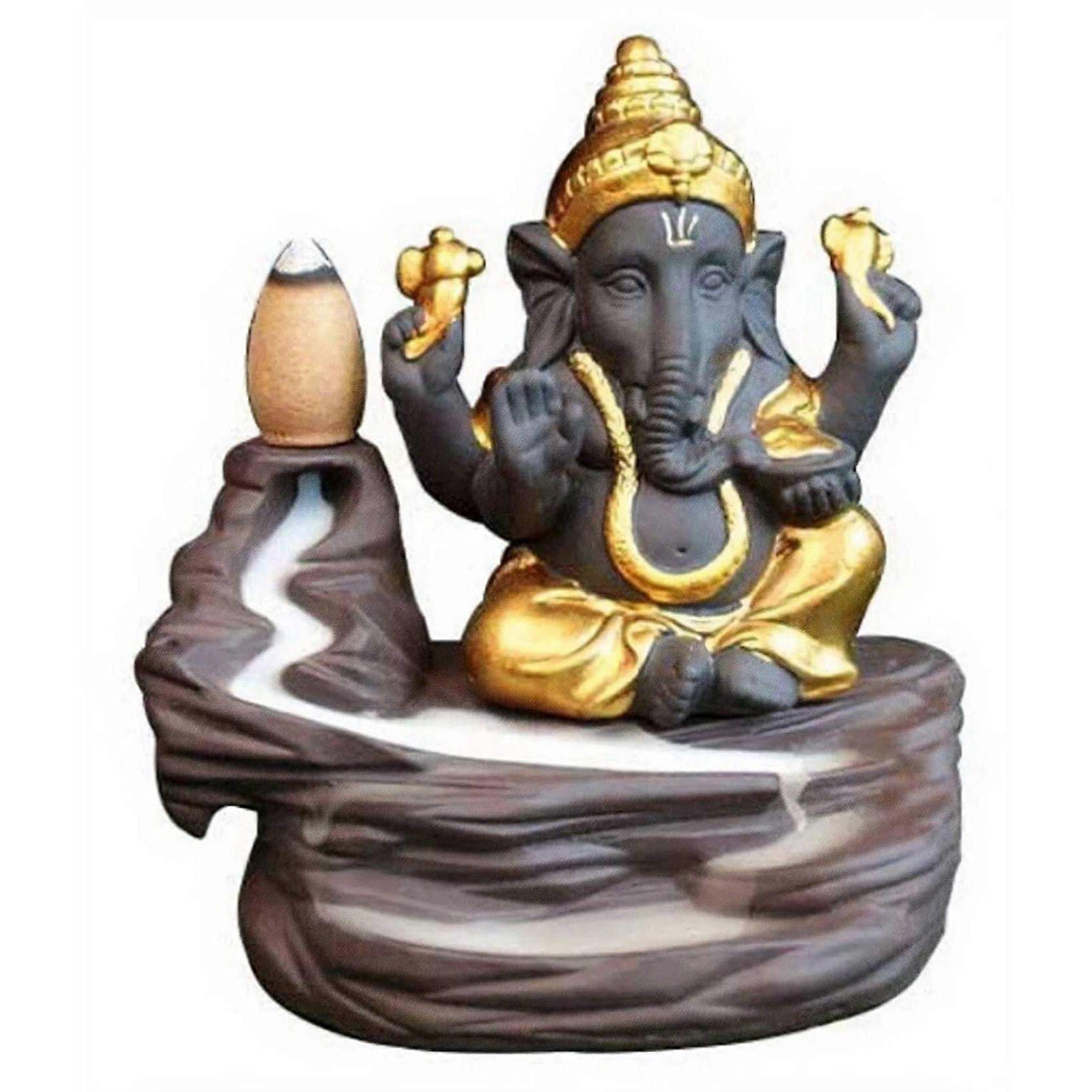Ganesh Golden Smoke With 10 cones, Polyresin Statue B_5 Decorative Showpiece - 8 cm (Polyresin, Clear, Multicolor)