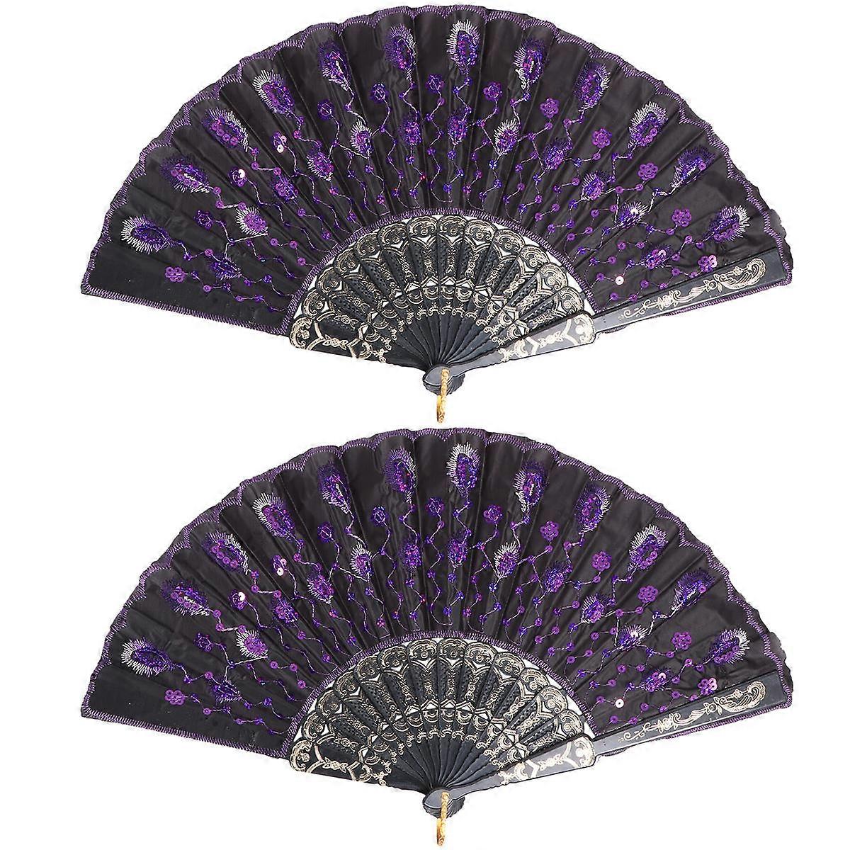 Chinese Style Dancing Fan In Purple For Photography Gift 2Pcs