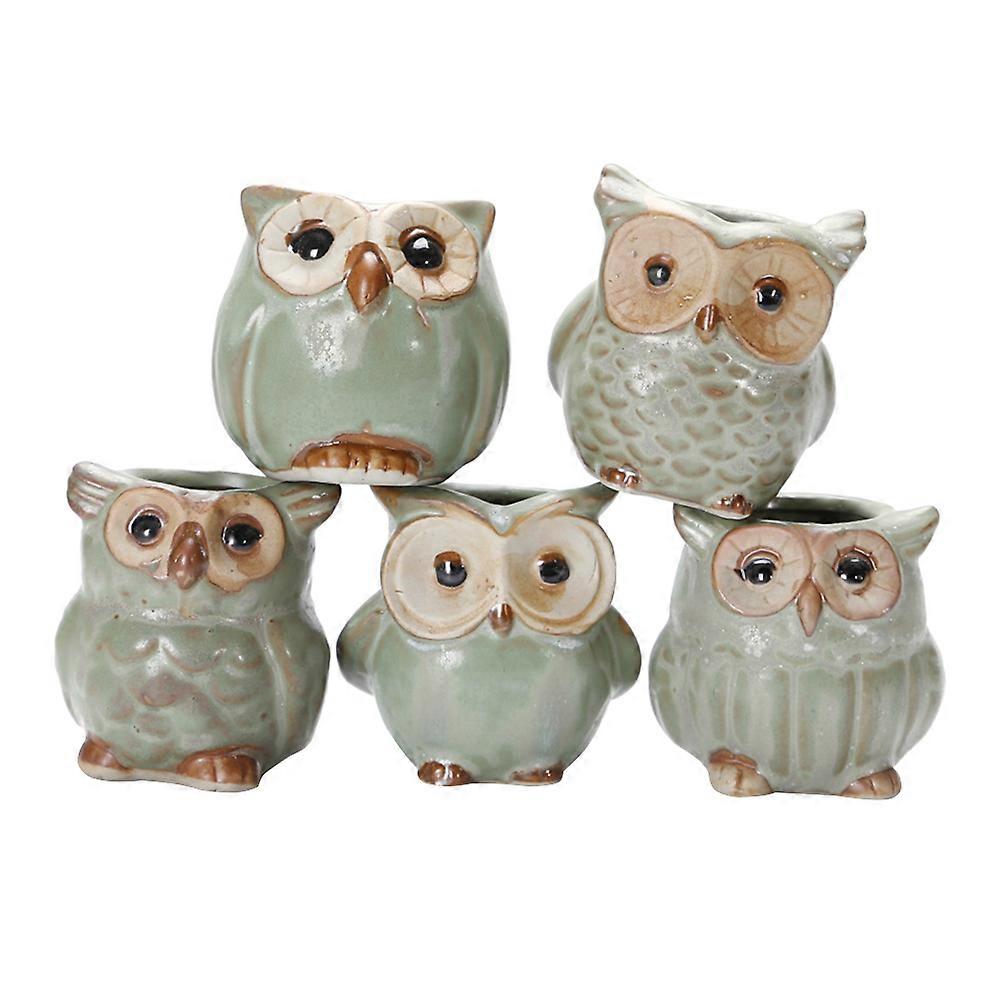 Cute Succulent Pots 5Pcs Mini Ceramic Flowerpot Owl Design Storage Container For Home Or Office Decoration