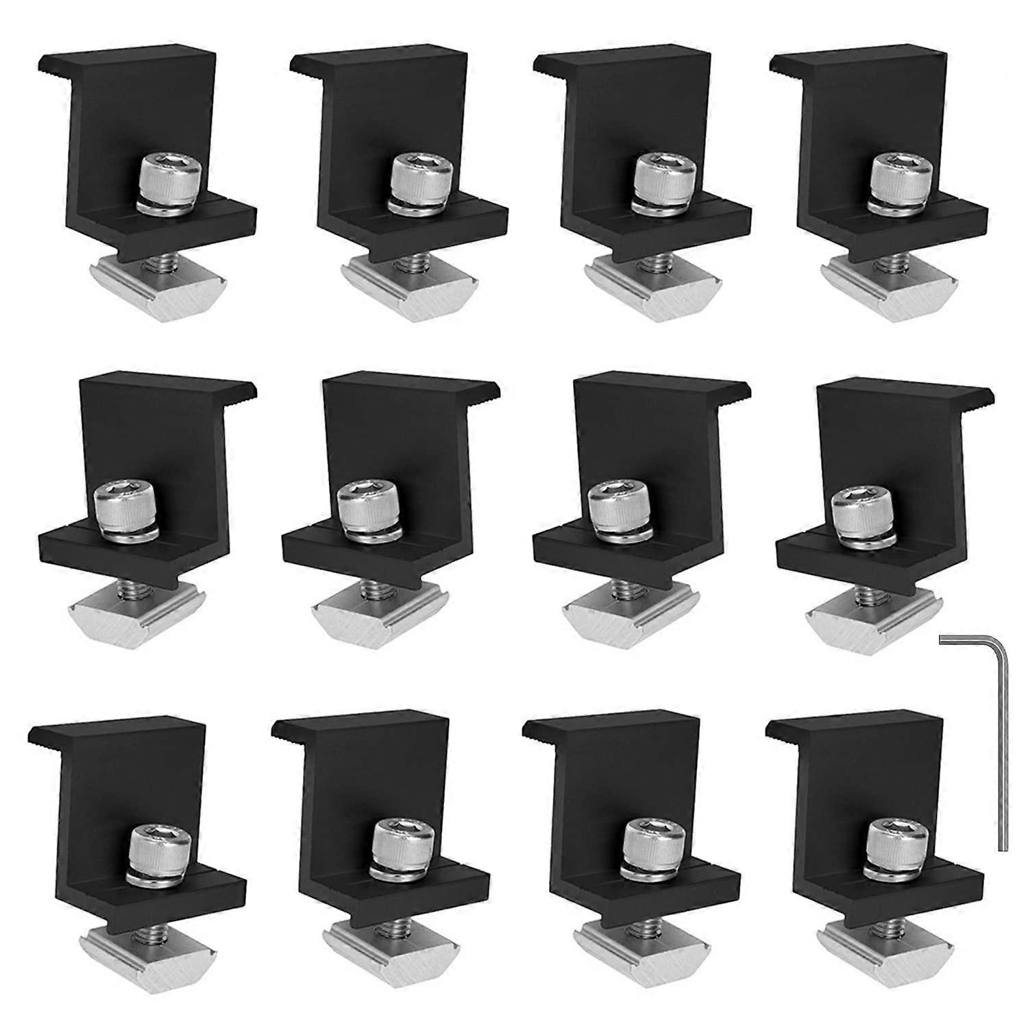 Solar End Clamps 30 Mm Pack of 12 Black for Solar Modules, Centre Clamps, PV Brackets, Roof and Floor Mounting Rails