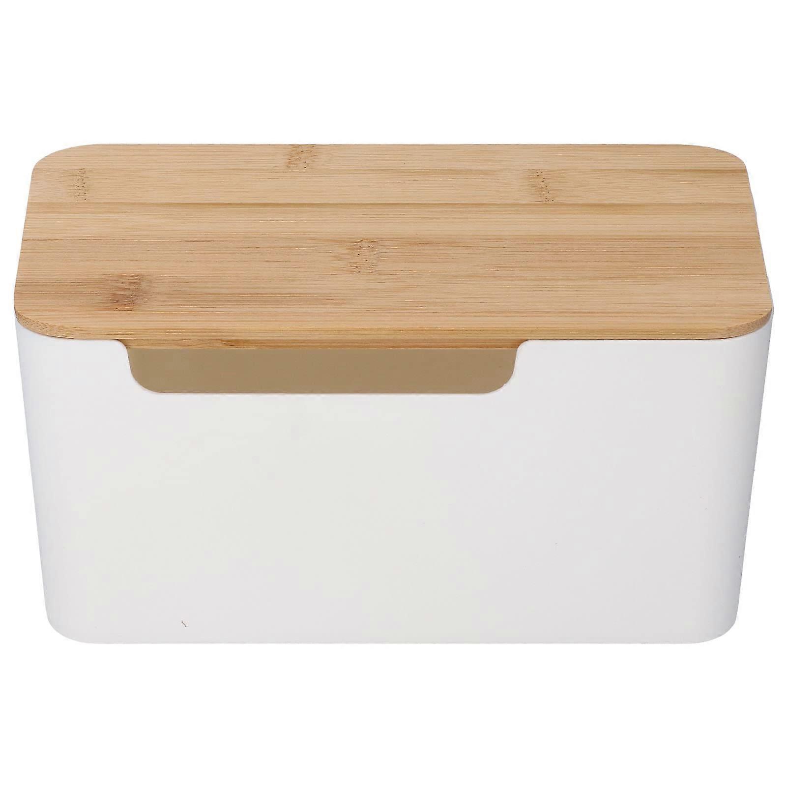 Wooden Cable Management Box For TV, Router And Computer - Compact Cord Organizer With Floor Cable Covers - Natural Wood