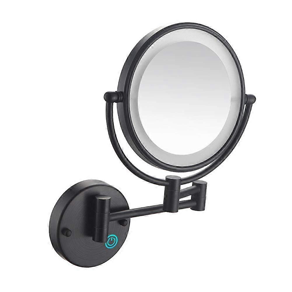 Wall Mounted Makeup Mirror With LED Lights, 8-Inch, 2-Sided, 360-Degree Swivel, Matte Black, 5X Magnification