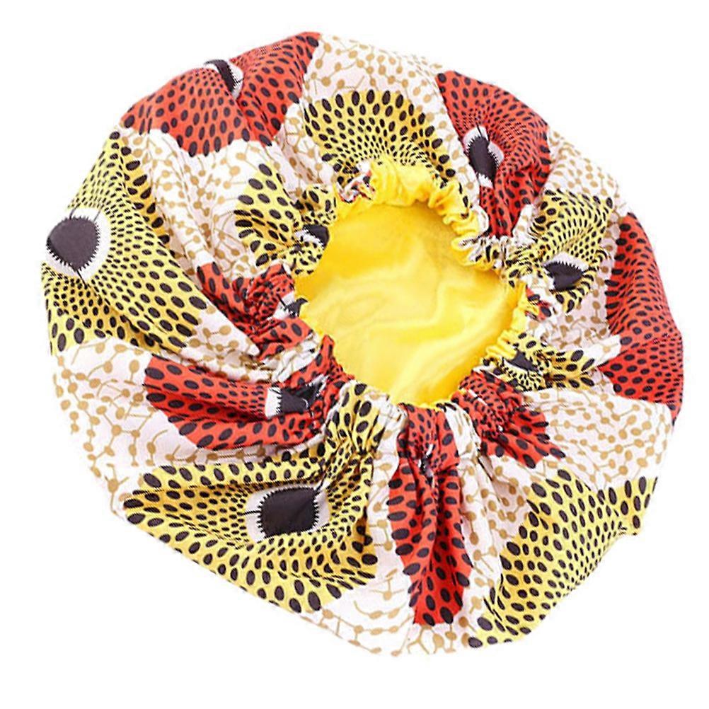Printing Pattern Satin Sleeping Cap Women Sleeping Yellow Fabric Breathable Design 1Set