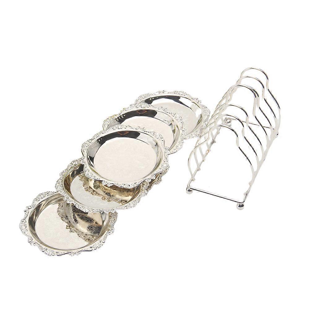 Metal Dessert Tray Fruit Dish for Event Use Silver Color with 1 Set Plates