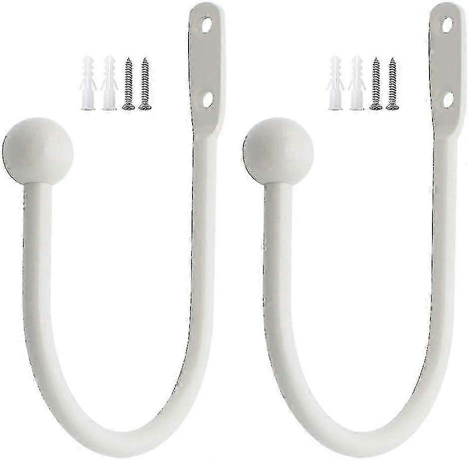 Pair of White Chrome-Plated Curtain Tie Back Hooks for Elegant Window Drapes & Sheers