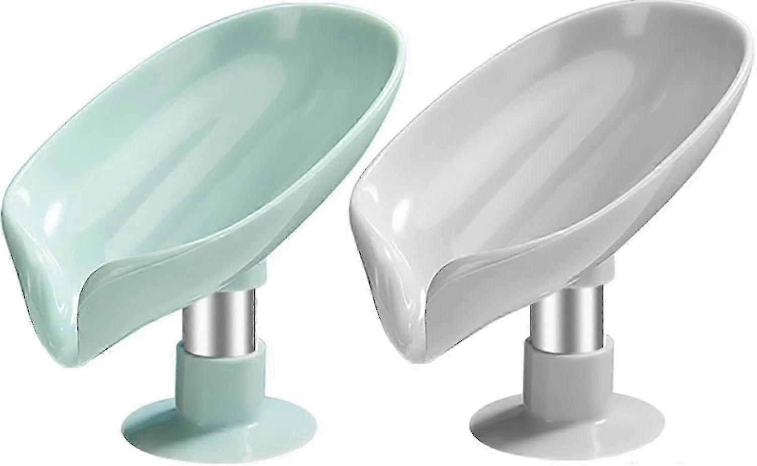 Plastic Soap Dish for Bathroom with Drain & Suction Cups, Leaf-Shaped Soap Holder 2-Pack