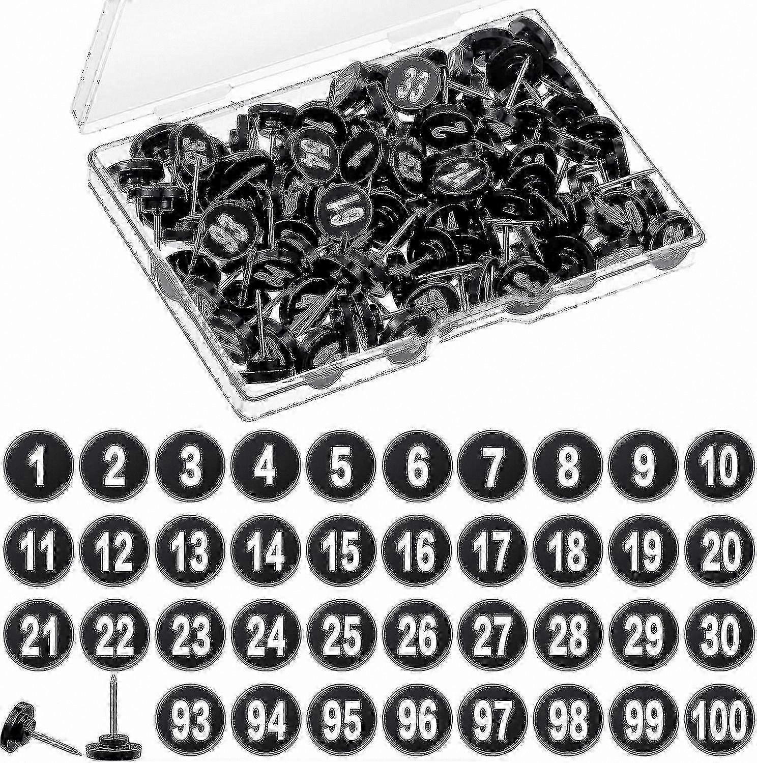 100 Count Numbered Thumb Tacks - Sequential Push Pins for Maps and Bulletin Boards