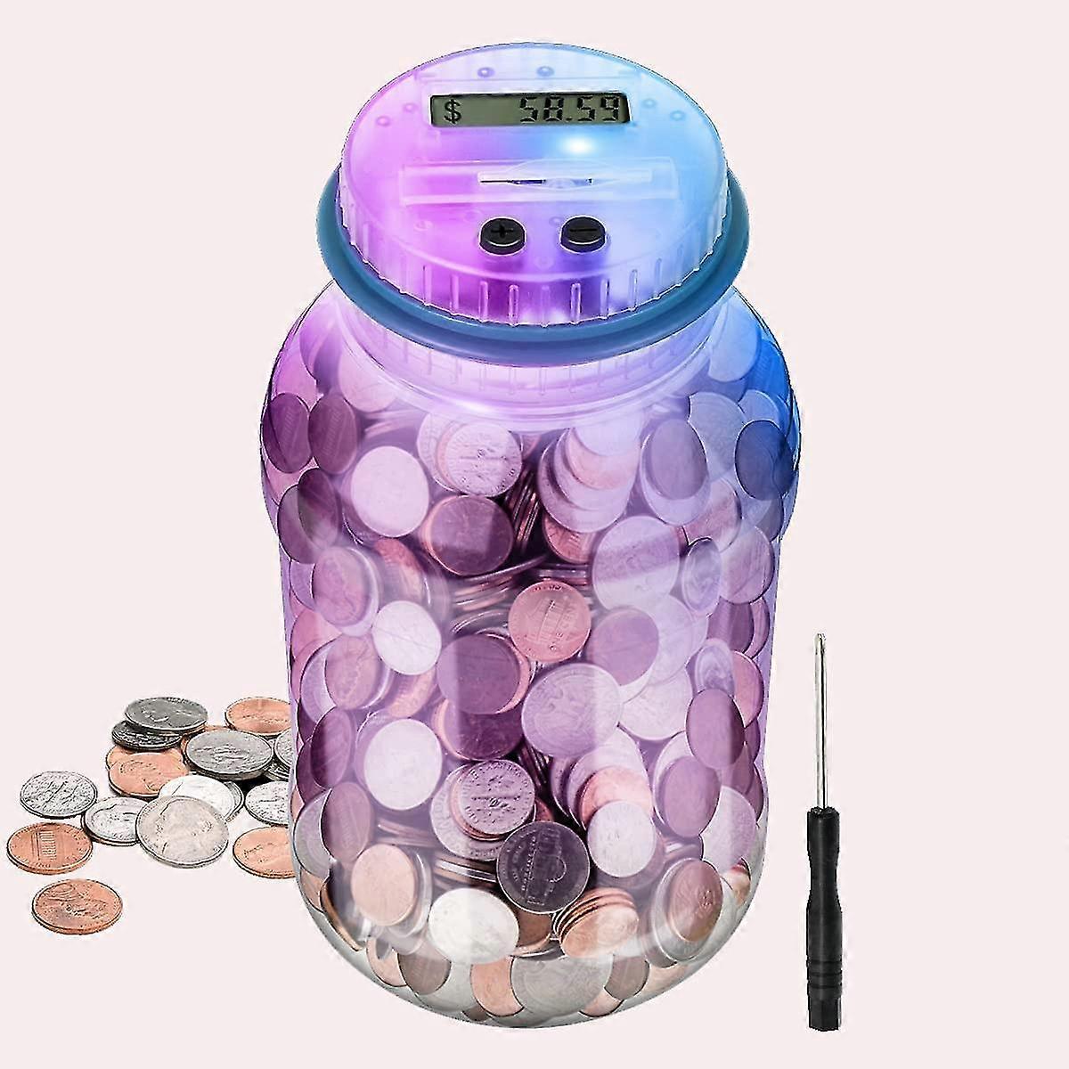 Piggy Bank For Boys And Girls, Upgrade Coin Bank Digital Coin Bank Savings Jar With Seven Color Automatic Lcd Display With Transparent Lid