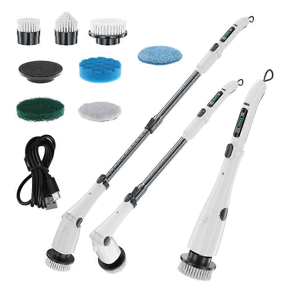 Long Handle Cleaning Brush Electric Spin Scrubber with 4 Adjustable Angles and 7 Brush Heads
