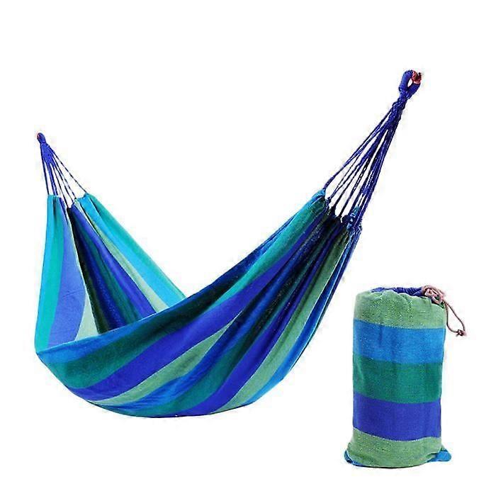 Rainbow Canvas Hammock Outdoor Garden Swing Hammock Striped Canvas Hammock (Blue)
