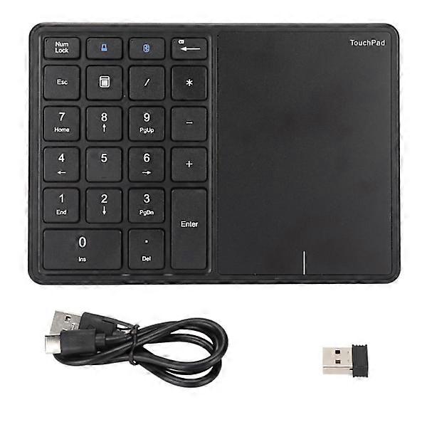 Wireless Numeric Keypad 2.4G Ergonomic 7.5 Degree Angle 10m Reception Type C Port 22 Keys Number Pad with Touchpad Black