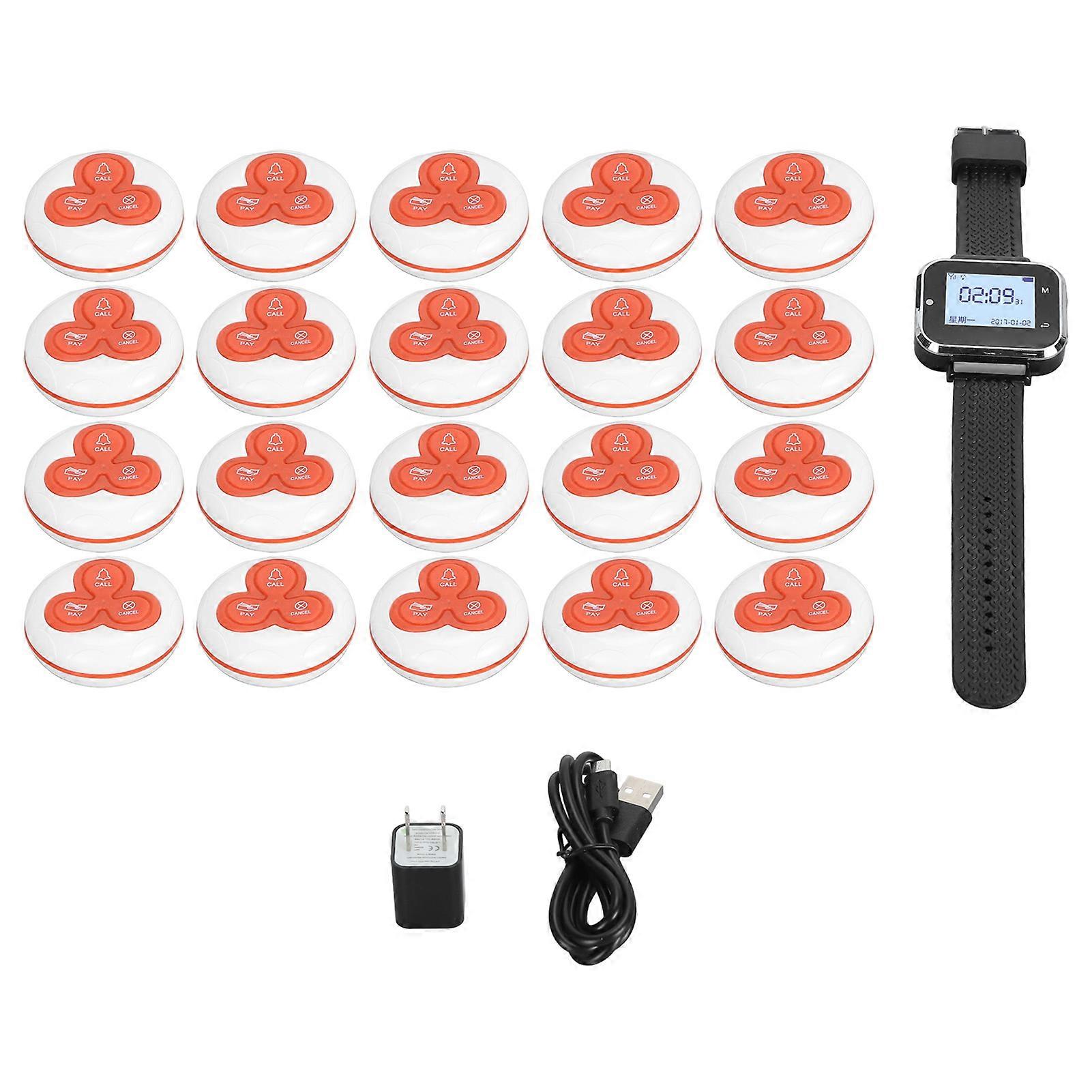 Wireless Calling System with Rechargeable Battery, LCD Display, 20 Pagers, IPX4 Waterproof