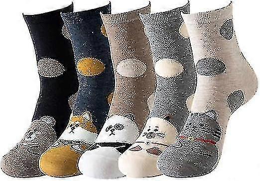 Ladies' animal-patterned socks, 5-pair pack, cute and comfortable for multiple occasions